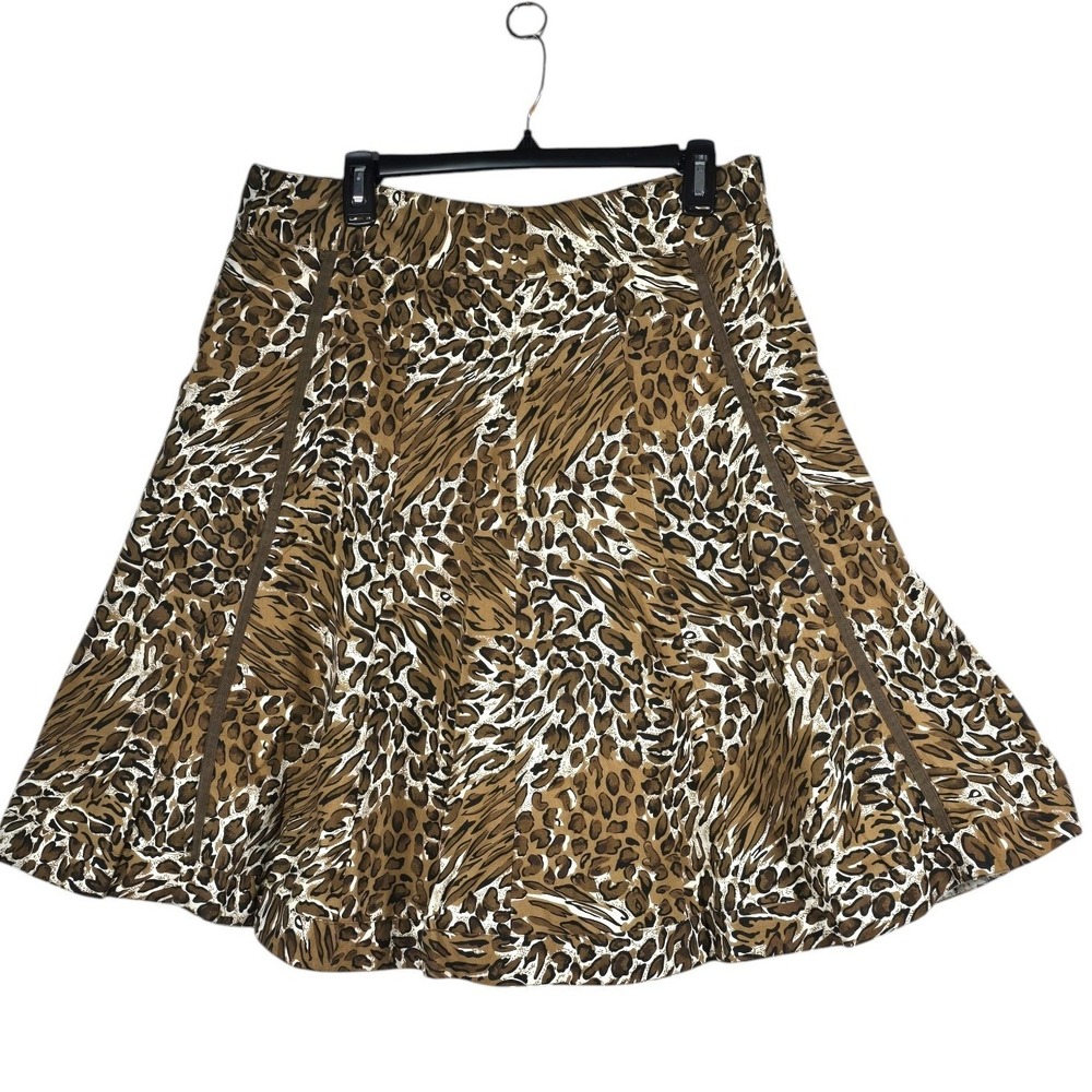 Westbound Petites Animal Print A-Line Skirt Brown Leopard Tiger Cotton‎ PXL